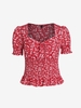 ZAFUL Plus Size Ditsy Print Smocked Detail Puff Sleeve Blouse