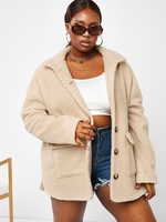ZAFUL Plus Size Double Pockets Faux Shearling Coat