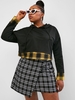 ZAFUL Plus Size Drawstring Plaid Twofer Hoodie