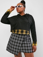 ZAFUL Plus Size Drawstring Plaid Twofer Hoodie
