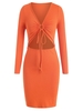 ZAFUL Plus Size Drawstring Tie Cutout Knit Fitted Dress