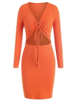 ZAFUL Plus Size Drawstring Tie Cutout Knit Fitted Dress