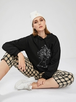 ZAFUL Plus Size Drop Shoulder Flower Girl Print Hoodie