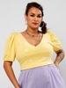 ZAFUL Plus Size Floral Embroidered Rib-knit Puff Sleeve Top