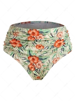 ZAFUL Plus Size Floral Leaf Ribbed Ruched Bikini Bottom Xxl