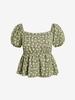 ZAFUL Plus Size Floral Plaid Puff Sleeve Milkmaid Blouse