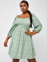 ZAFUL Plus Size Floral Smocked Nap Dress