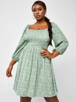 ZAFUL Plus Size Floral Smocked Nap Dress