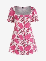 ZAFUL Plus Size Flower Print Square Neck Dress