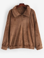 ZAFUL Plus Size Fluffy Quarter Zip Sweatshirt