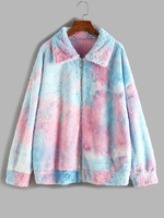 ZAFUL Plus Size Fluffy Tie Dye Drop Shoulder Coat