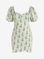 ZAFUL Plus Size Frilled Floral Puff Sleeve Tulip Hem Bustier Dress