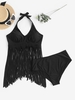 ZAFUL Plus Size Fringed Halter Bikini Swimwear Xxxl Black