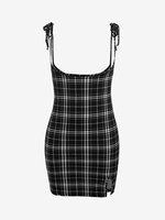 ZAFUL Plus Size Grid Split Hem Tie Suspender Dress