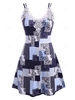 ZAFUL Plus Size Guipure Lace Trim Patchwork Print Trapeze Dress