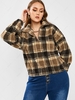 ZAFUL Plus Size Half Zip Plaid Teddy Sweatshirt