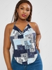 ZAFUL Plus Size Halter Patchwork Paisley Print Bandana Top