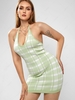 ZAFUL Plus Size Halter Plaid Knitted Slinky Mini Dress