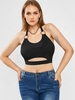 ZAFUL Plus Size Halter Ribbed Rings Keyhole Cutout Crop Top