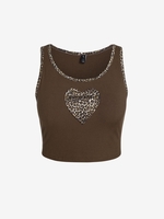 ZAFUL Plus Size Heart Pattern Leopard Print Cropped Tank Top