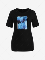 ZAFUL Plus Size Kissing Statue Print Boyfriend Tunic Tee