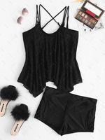 ZAFUL Plus Size Lace Criss Cross Handkerchief Tankini Swimwear Xl Black