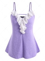 ZAFUL Plus Size Lace Ruffle Jersey Cami Top