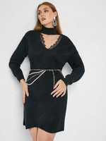 ZAFUL Plus Size Lace Trim Cutout Choker Sweater Dress