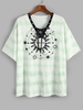ZAFUL Plus Size Lace-up Tie Dye Sun Star Moon Graphic Longline Tee