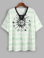 ZAFUL Plus Size Lace-up Tie Dye Sun Star Moon Graphic Longline Tee