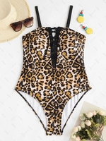 ZAFUL Plus Size Leopard Lace Up One-piece Swimsuit Xl