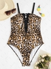 ZAFUL Plus Size Leopard Lace Up One-piece Swimsuit Xxl
