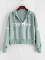 ZAFUL Plus Size Letter Graphic V-notch Rib-trim Hoodie