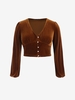 ZAFUL Plus Size Long Sleeve Velvet Button Up Top
