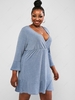 ZAFUL Plus Size Metallic Thread Flounce Hem Surplice Dress