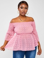 ZAFUL Plus Size Off Shoulder Smocked Flared Sleeve Blouse