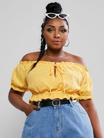 ZAFUL Plus Size Off The Shoulder Tie Knot Crop Top