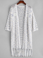 ZAFUL Plus Size Openwork Tie Dye Fringed Cardigan