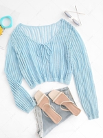 ZAFUL Plus Size Openwork Tie Front Cardigan