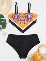 ZAFUL Plus Size Paisley Print High Waisted Bandana Bikini Swimwear Xl Dark orange