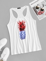 ZAFUL Plus Size Pineapple Print Racer Tank Top
