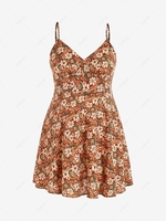 ZAFUL Plus Size Retro Flower Print Knot Back Dress