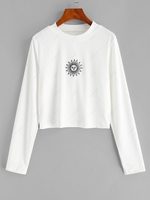 ZAFUL Plus Size Rib-knit Sun Embroidered Long Sleeve Top