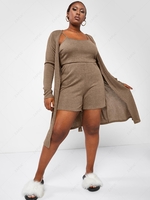 ZAFUL Plus Size Ribbed Belted Three Pieces Robe Set