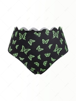 ZAFUL Plus Size Ribbed Butterfly Print Scalloped Bikini Bottom Xl Black