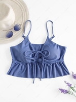 ZAFUL Plus Size Ribbed Cinched Peplum Flounce Swim Top Xl Blue