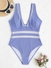 ZAFUL Plus Size Ribbed Fishnet Panel Plunge One-piece Swimsuit Xxl Blue