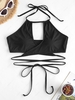 ZAFUL Plus Size Ribbed Halter Wrap Bikini Top Xl Black