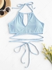 ZAFUL Plus Size Ribbed Halter Wrap Bikini Top Xl Light blue