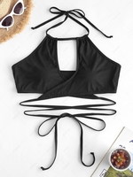 ZAFUL Plus Size Ribbed Halter Wrap Bikini Top Xxl Black